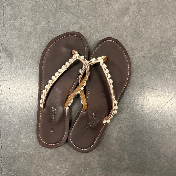 Vintage Y2k Aeropostale Lace Brown Leather Flip Flop Beach Sandals 6 - Picture 2 of 4